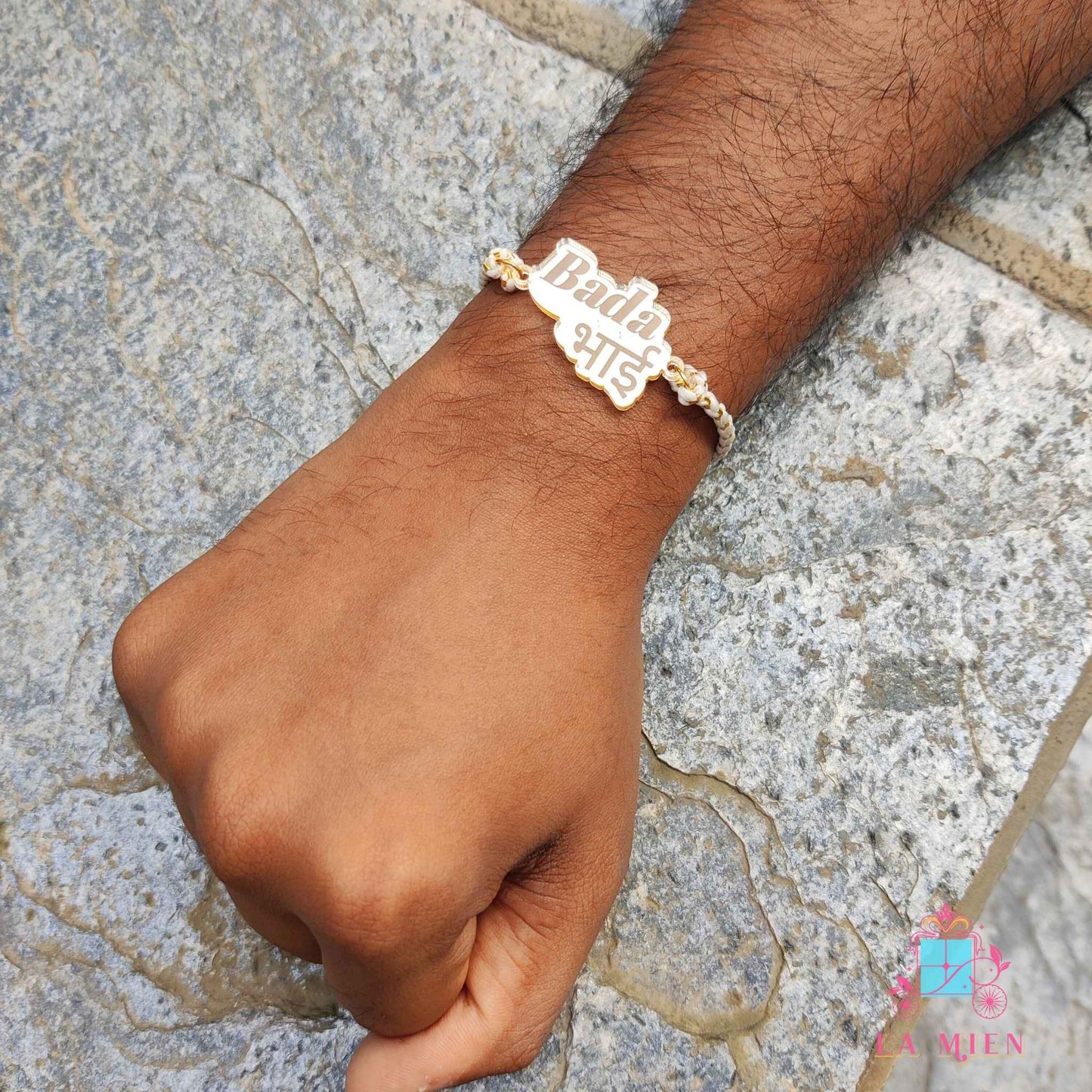 Bada Bhai / Chota Bhai Rakhi with Red or White Thread – Personalized Raksha Bandhan Bracelet