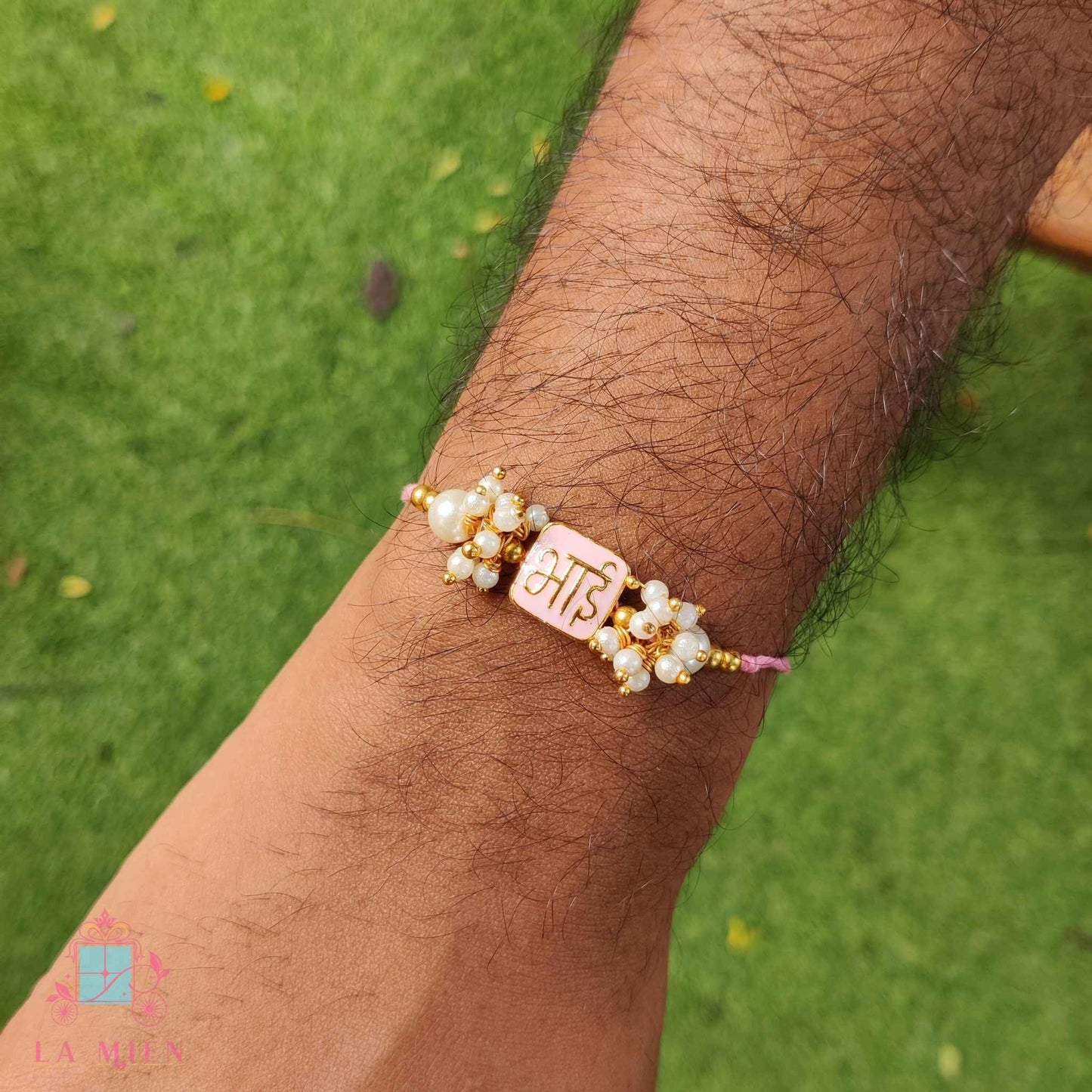Handmade Bhai Rakhi - Kundan – Pink / White