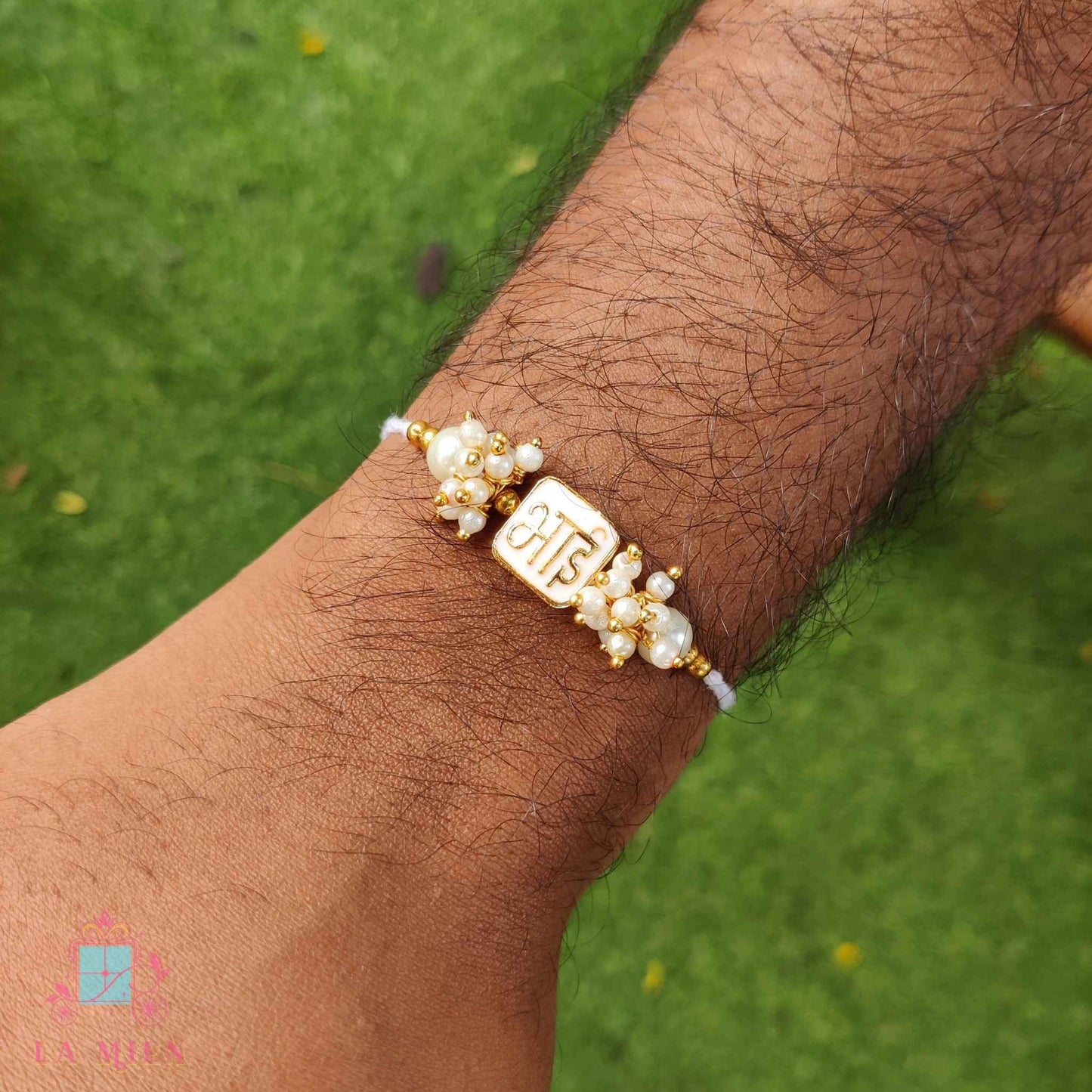Handmade Bhai Rakhi - Kundan – Pink / White