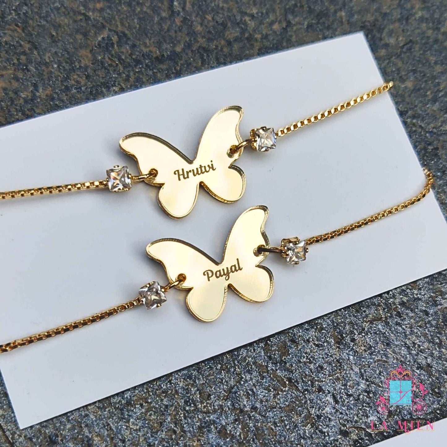 Personalized Butterfly Name Rakhi Bracelet with Golden Chain
