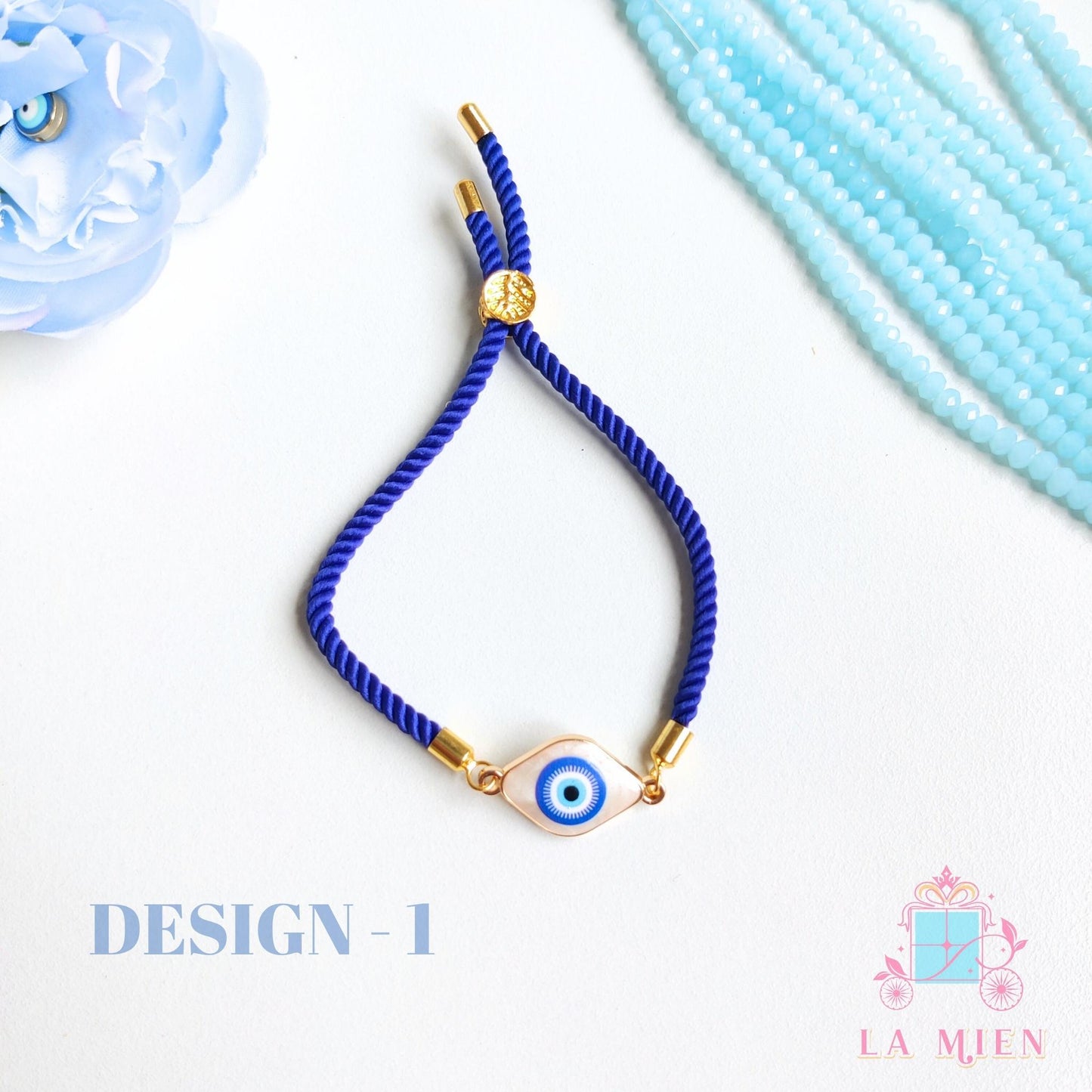 Evil Eye Rakhi Bracelet with Adjustable Blue Cord