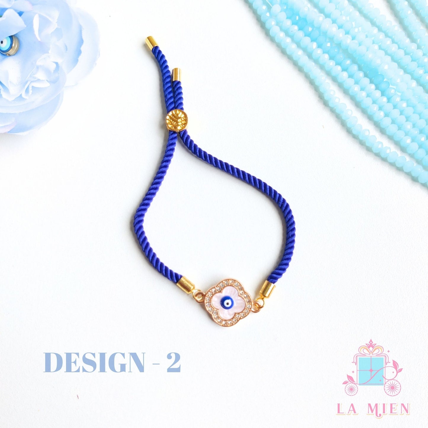 Evil Eye Rakhi Bracelet with Adjustable Blue Cord