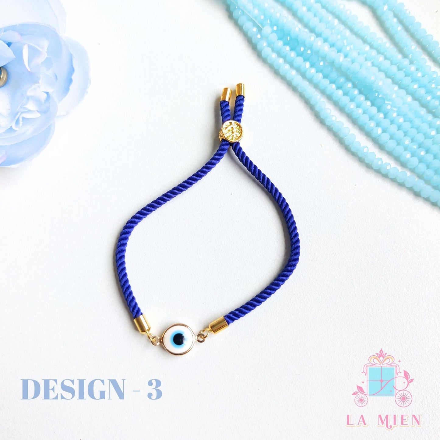 Evil Eye Rakhi Bracelet with Adjustable Blue Cord