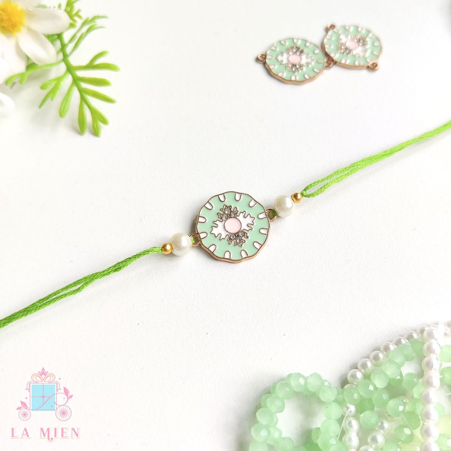 pastel green color designer rakhi
