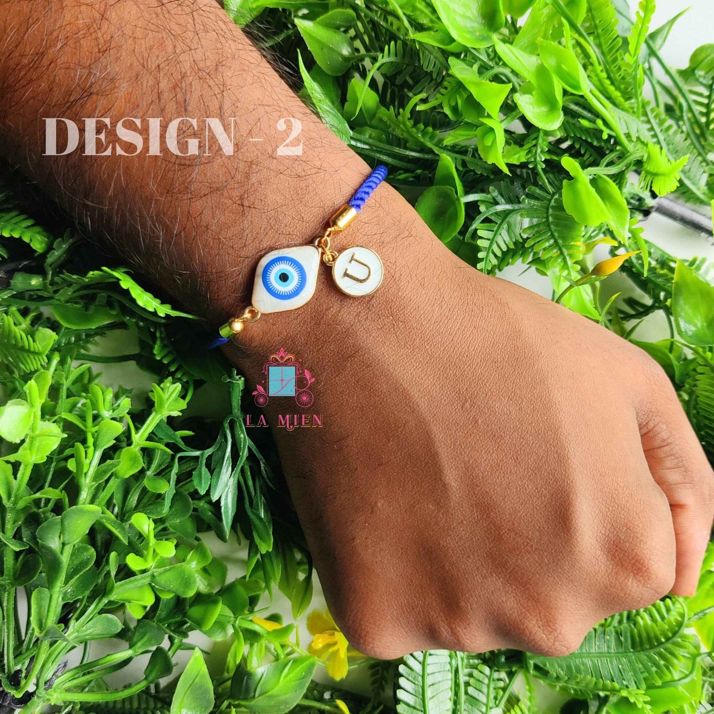 Personalized Bhaiya Bhabhi / Brother Sister Evil Eye Rakhi Bracelet Set