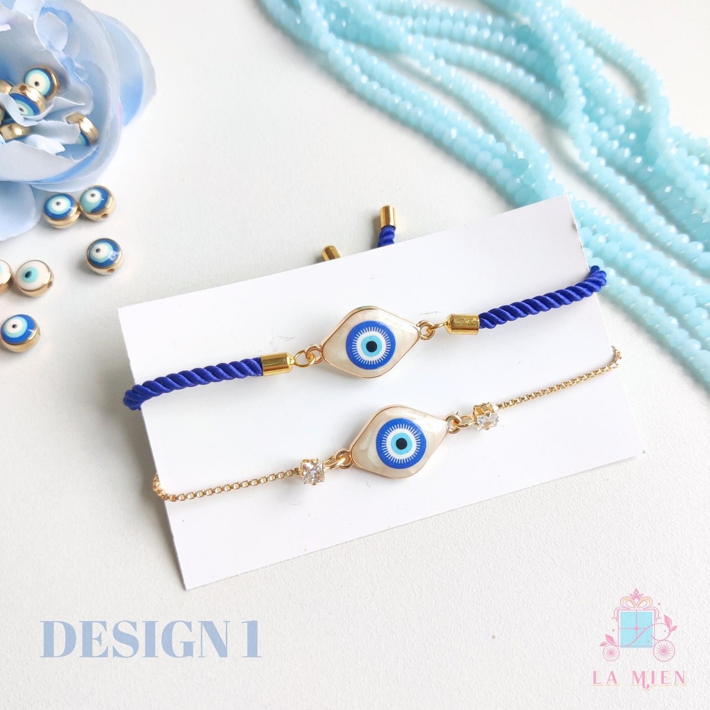 Bhaiya Bhabhi / Brother Sister Evil Eye Rakhi Bracelet Set