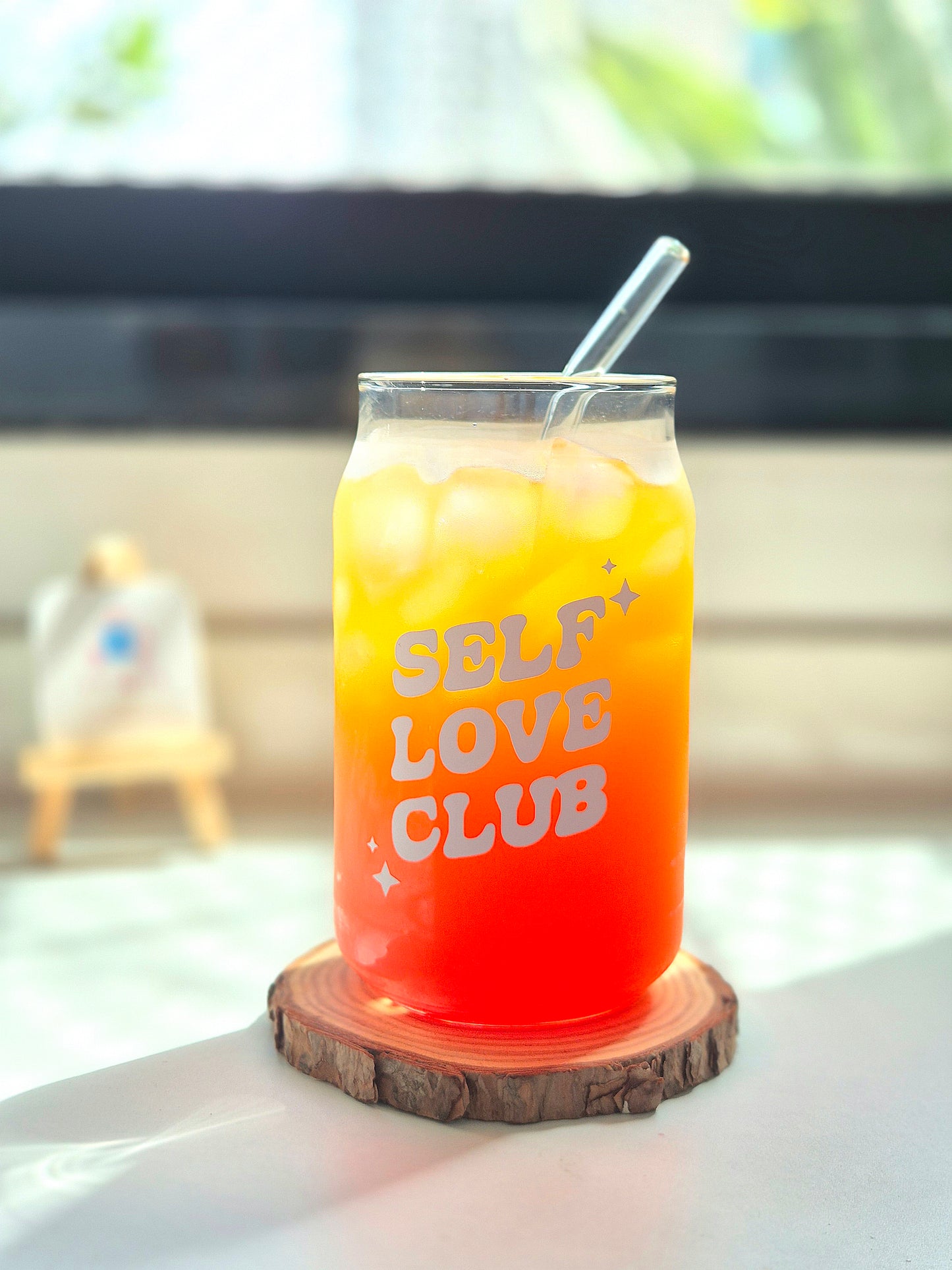 Self Love Club - Can Glass Tumbler with Lid & Straw