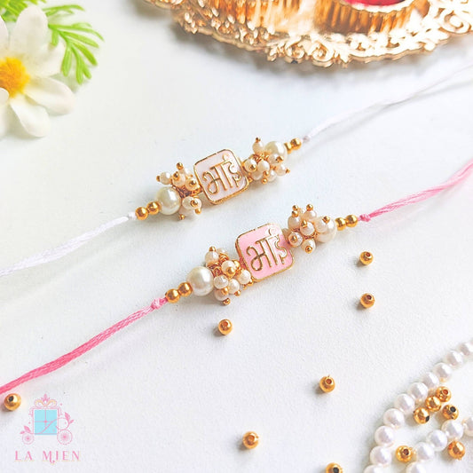 Handmade Bhai Rakhi - Kundan – Pink / White