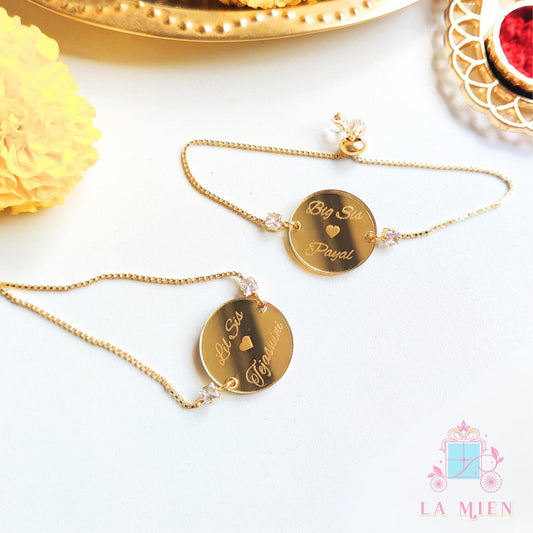 Personalized Big Sis / Lil Sis Rakhi Bracelet with Golden Chain