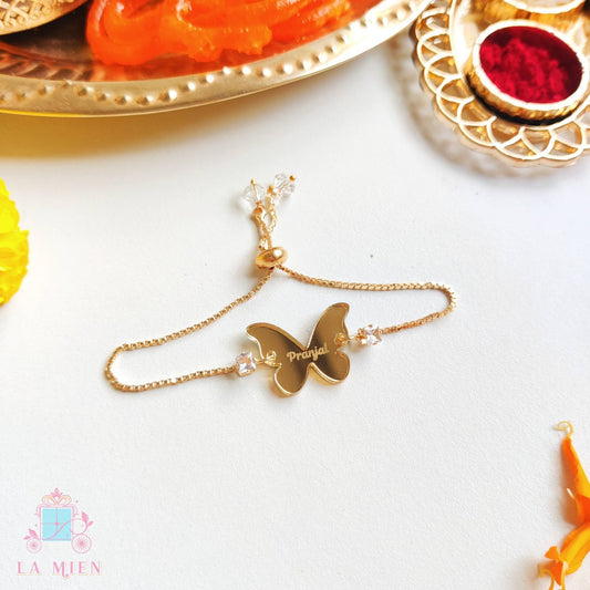 Personalized Butterfly Name Rakhi Bracelet with Golden Chain