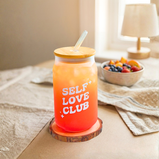 Self Love Club - Can Glass Tumbler with Lid & Straw