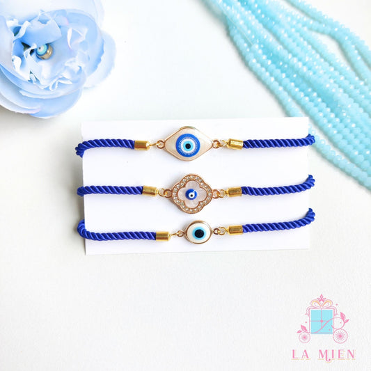Evil Eye Rakhi Bracelet with Adjustable Blue Cord