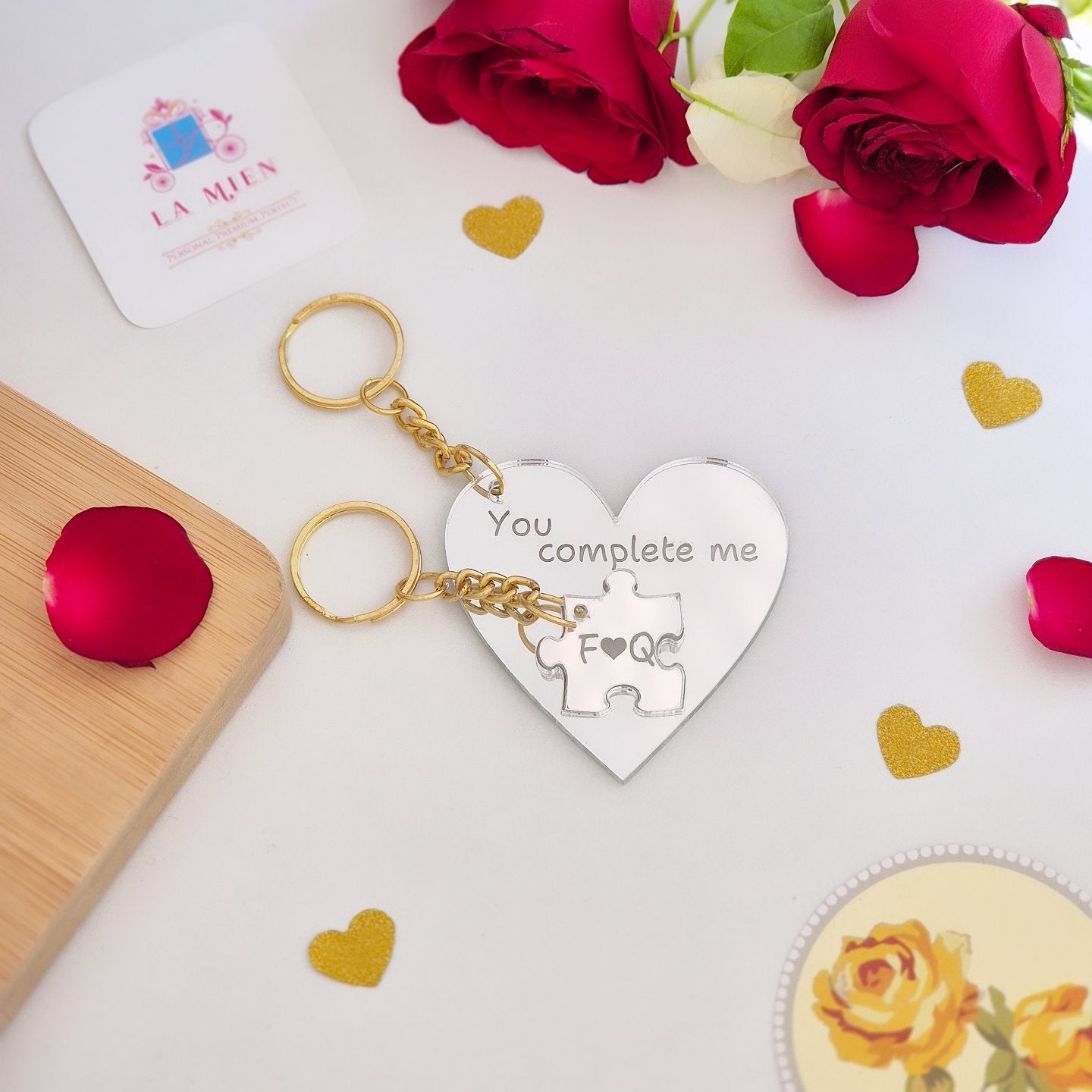 Personalized Heart Puzzle - Keychain Set
