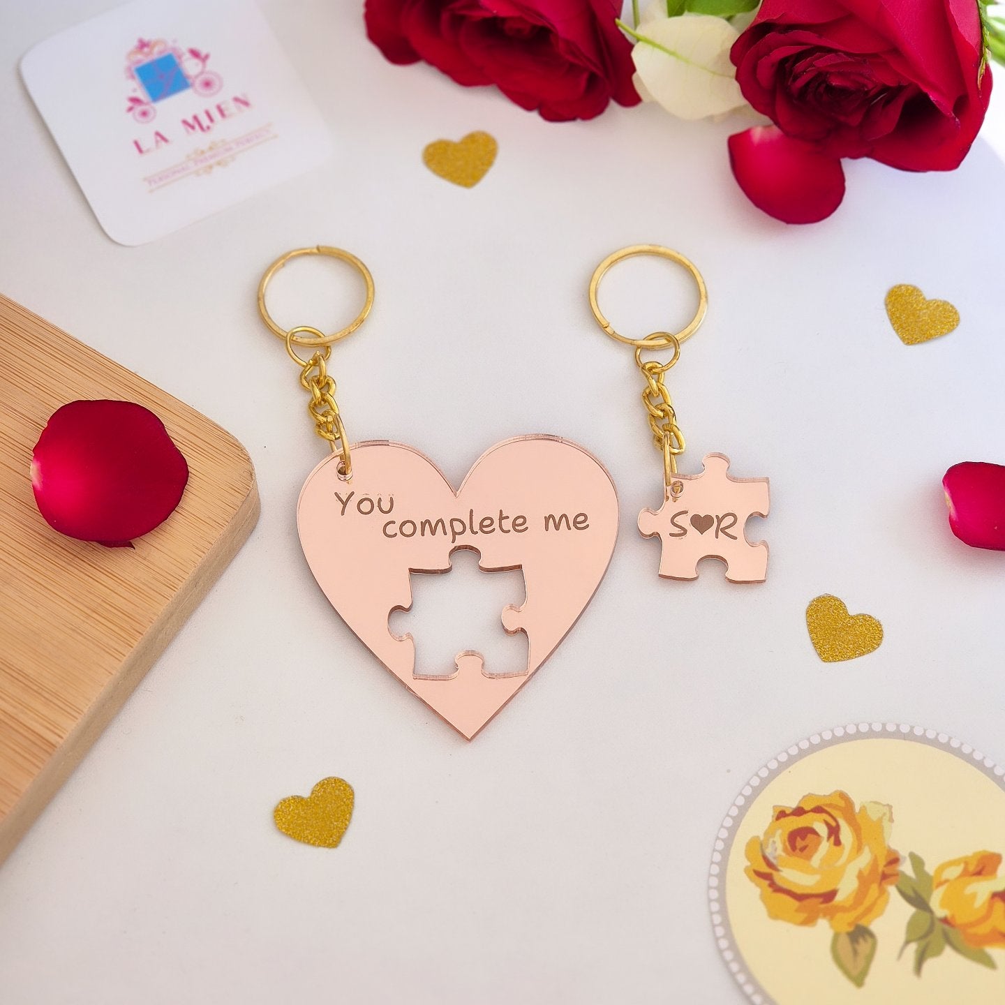 Personalized Heart Puzzle - Keychain Set