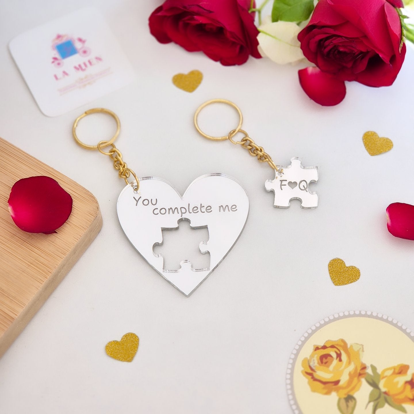 Personalized Heart Puzzle - Keychain Set