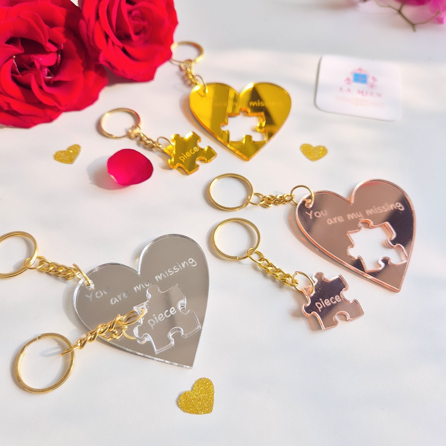 Heart Puzzle Keychain Set