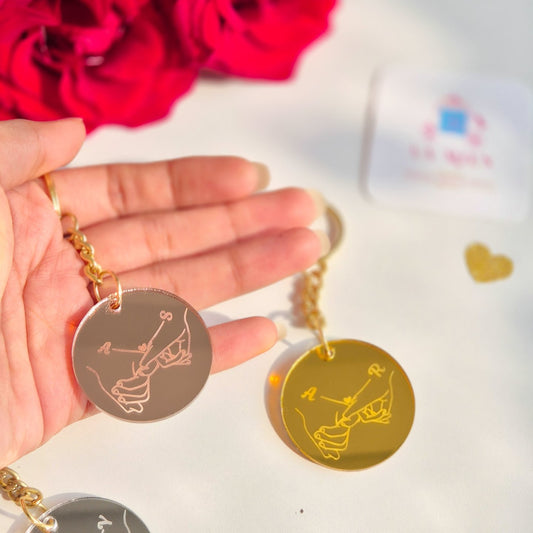 Personalized Couple Keychain with Initials – Hand in Hand Design