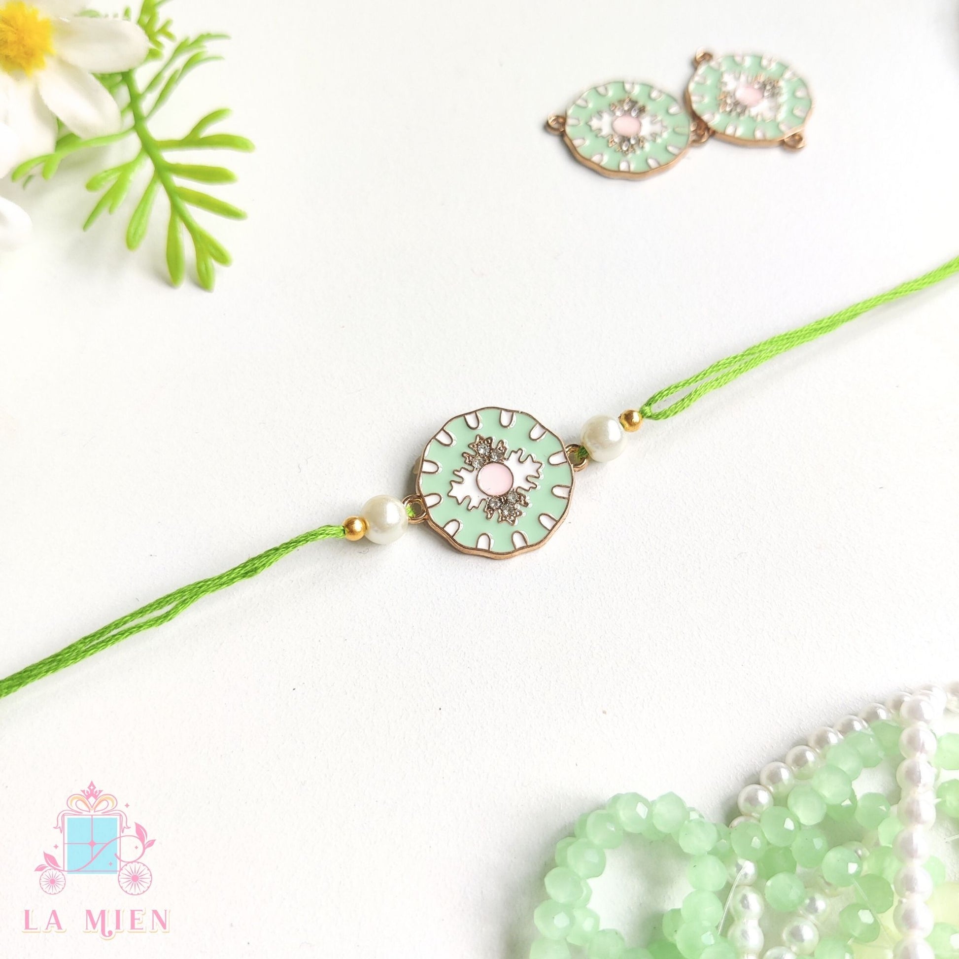 pastel green color designer rakhi