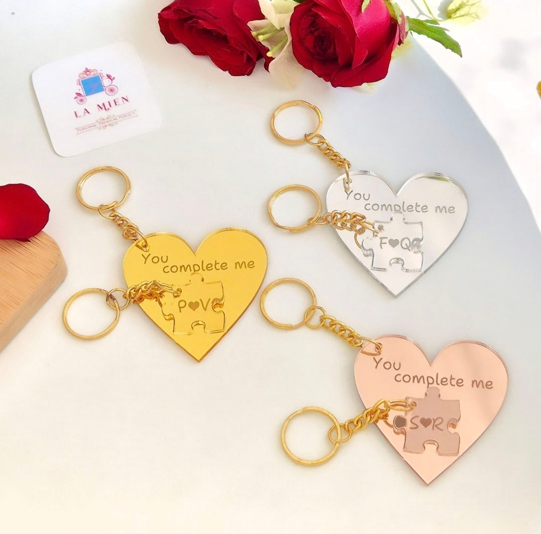 Personalized Heart Puzzle - Keychain Set