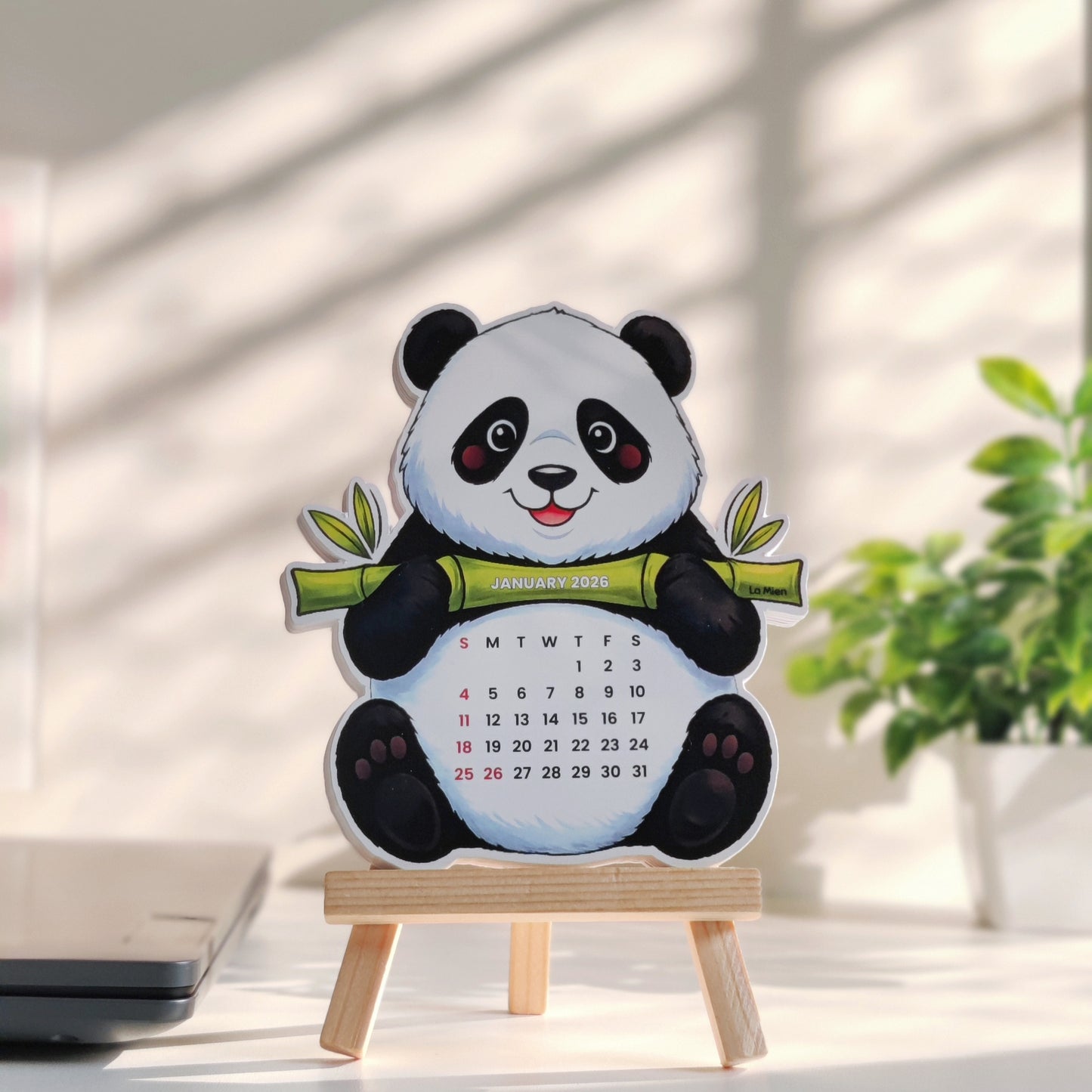 panda desk calendar, cute desk calendar, illustrated calendar, desk calendar 2026, panda stationery