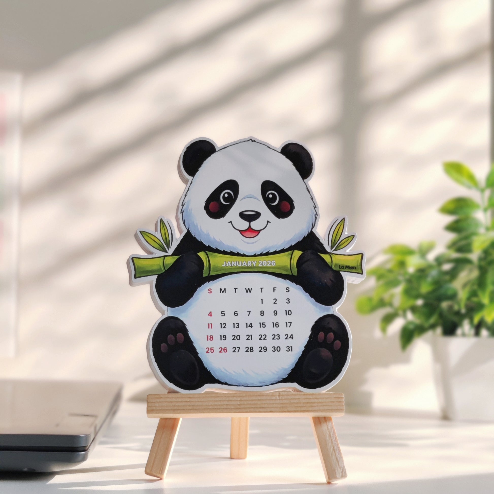 panda desk calendar, cute desk calendar, illustrated calendar, desk calendar 2026, panda stationery