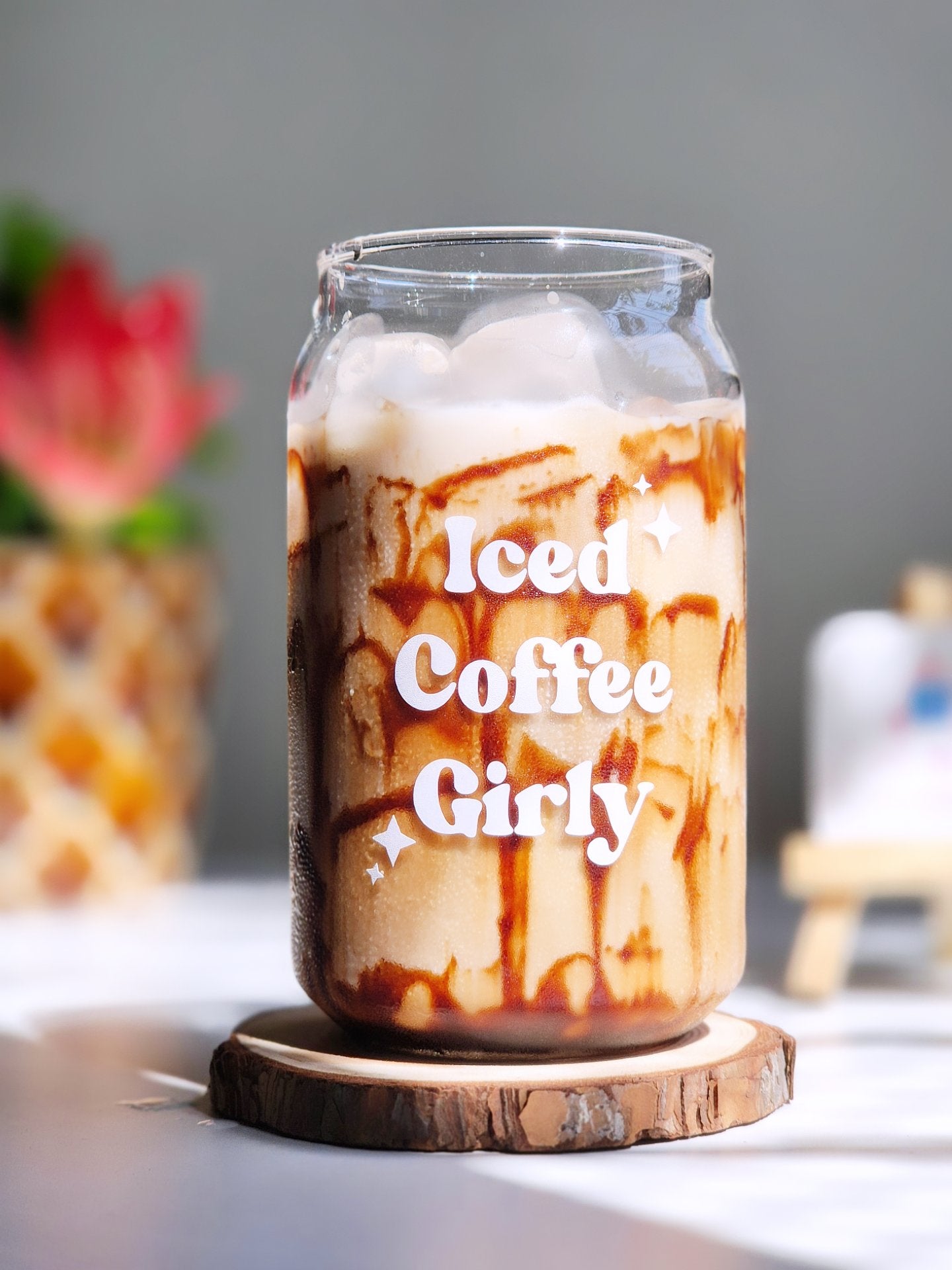 Iced Coffee Girly - Can Glass Tumbler with Lid & Straw