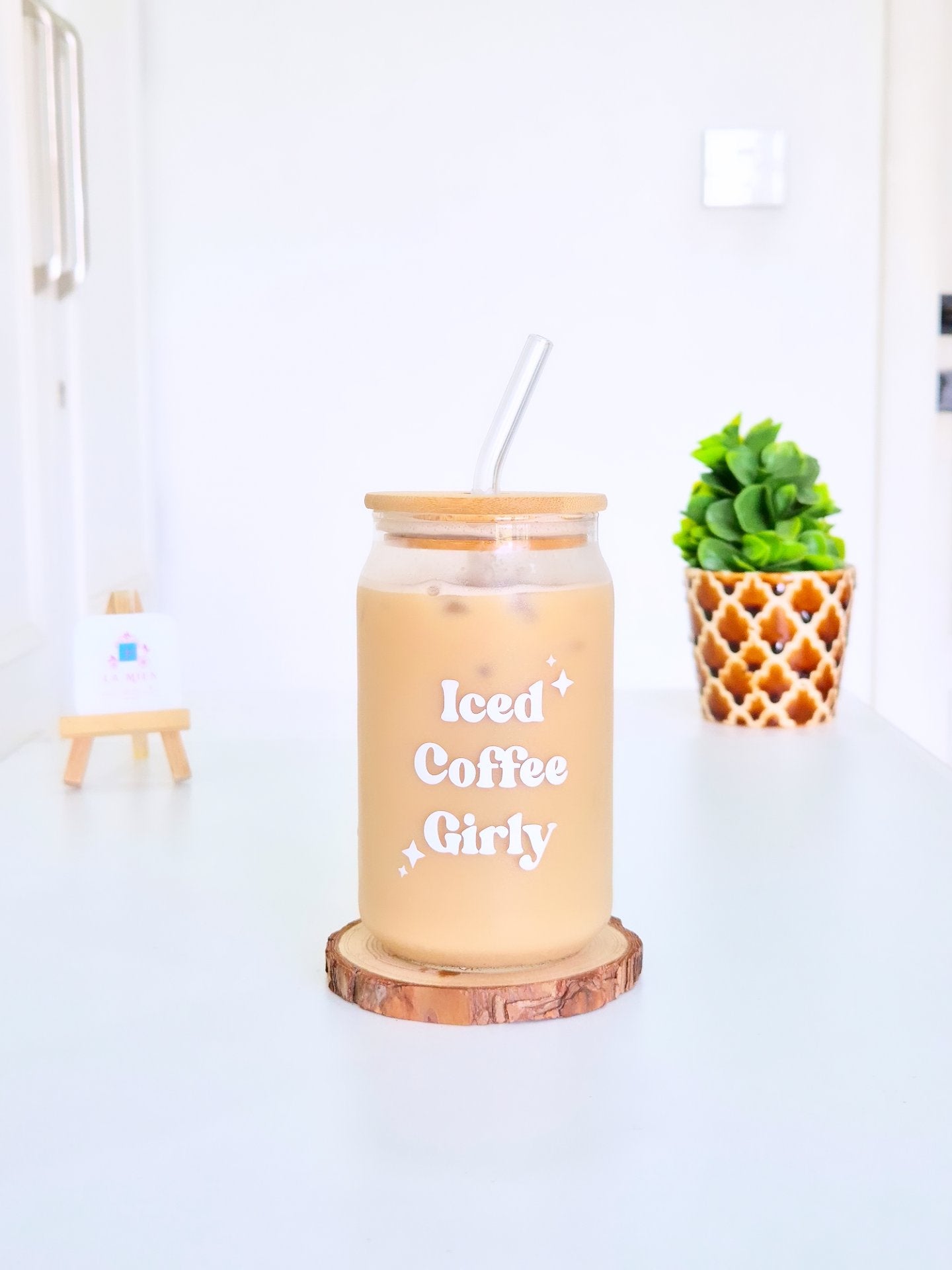 Iced Coffee Girly - Can Glass Tumbler with Lid & Straw
