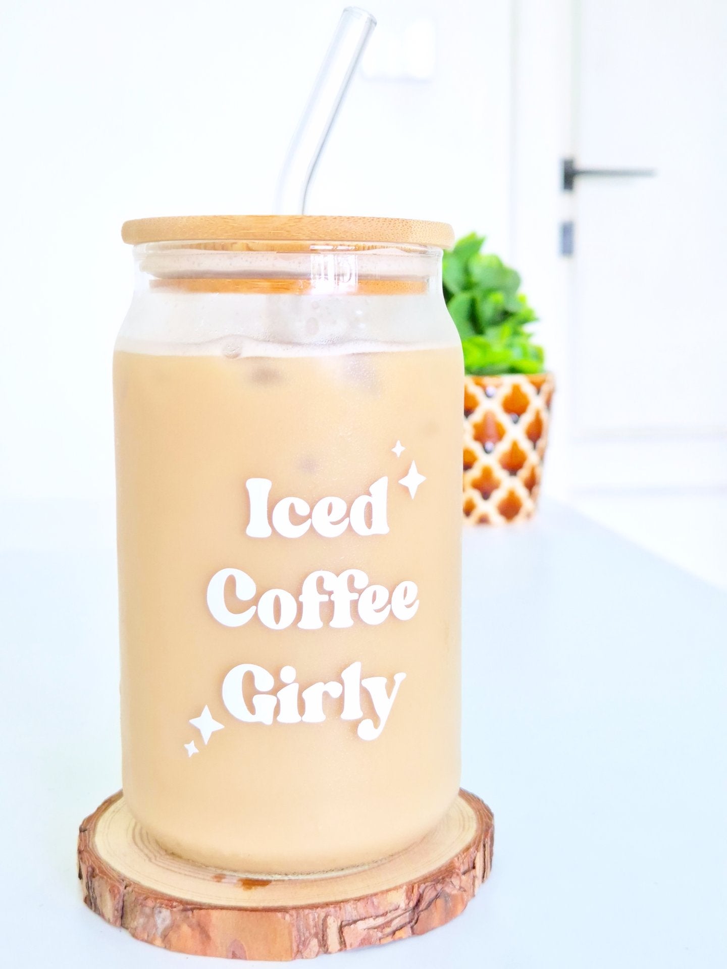 Iced Coffee Girly - Can Glass Tumbler with Lid & Straw