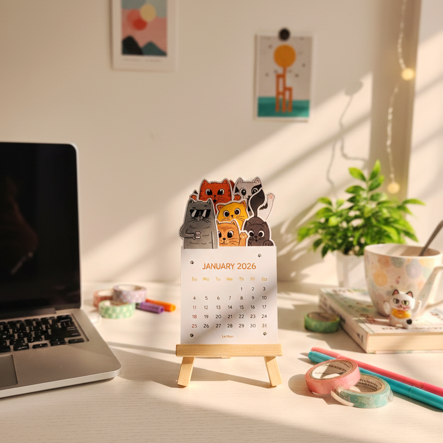 kawaii cat calendar, cute stationery aesthetic, cat cute decor, pinterest stationery, cute desk ideas