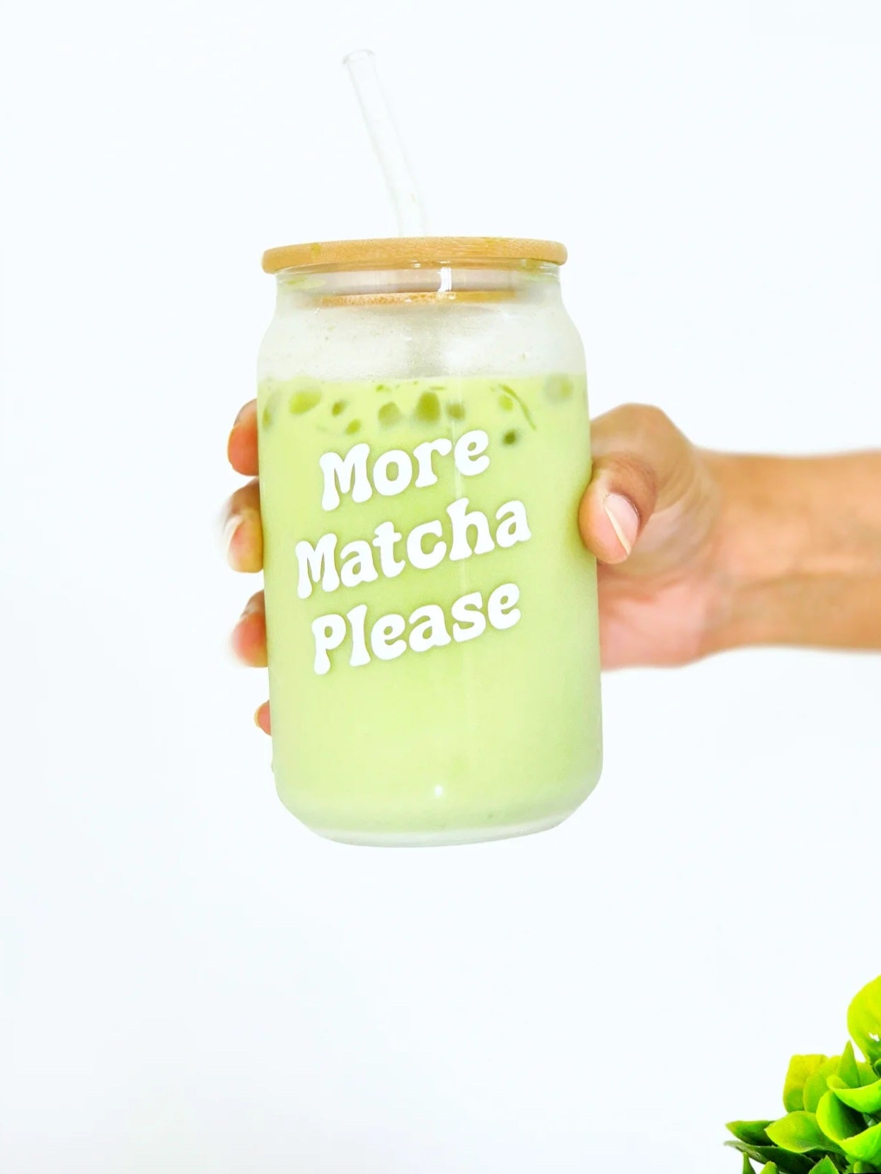 More Matcha Please - Can Glass Tumbler with Lid & Straw