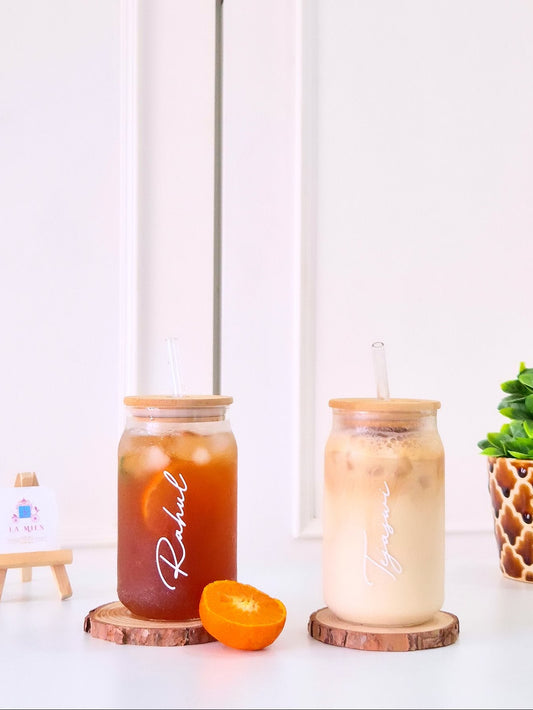 Personalized Can Glass Tumbler Lid & Straw