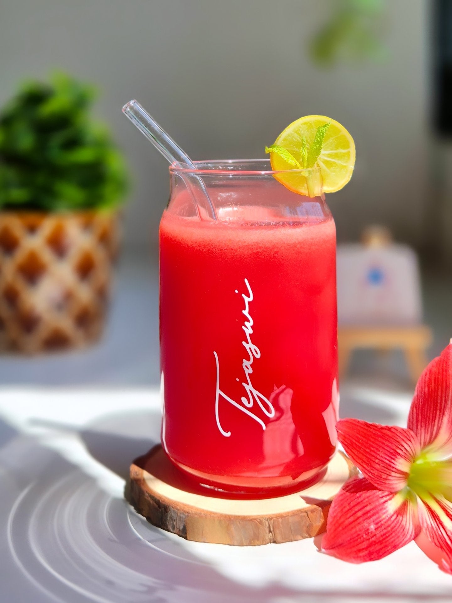 Personalized Can Glass Tumbler Lid & Straw