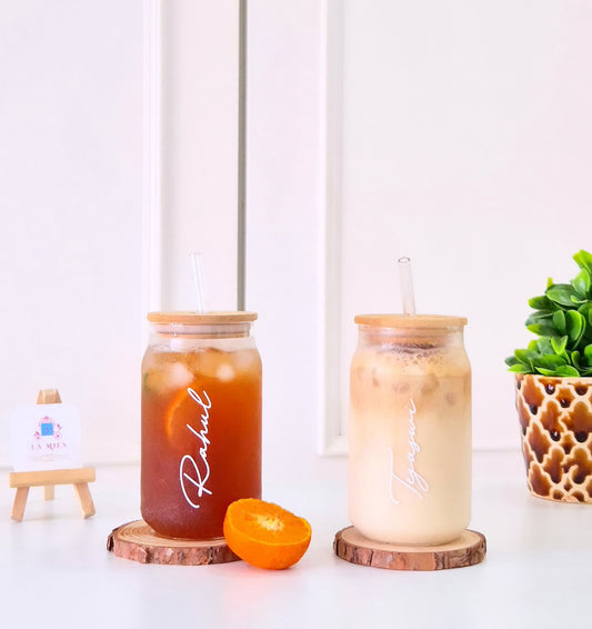 Personalized Can Glass Tumbler Lid & Straw
